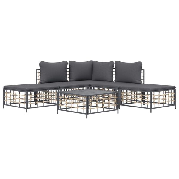 vidaXL 6-dielna záhradná sedacia sada s vankúšmi antracitová polyratan