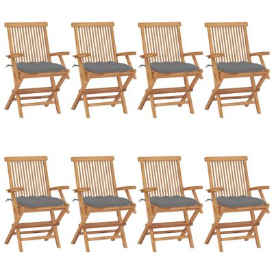 vidaXL Záhradné stoličky so sivými podložkami 8 ks tíkový masív