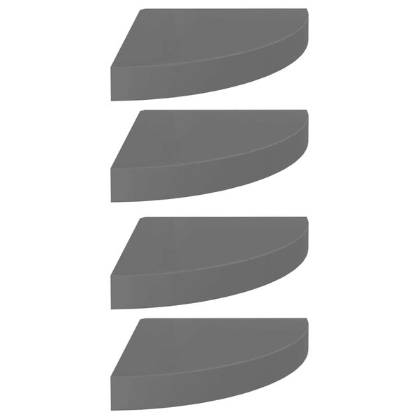 vidaXL Pl&aacute;vaj&uacute;ce rohov&eacute; police 4 ks, leskl&eacute; siv&eacute; 25x25x3,8 cm, MDF