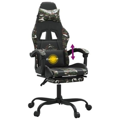 vidaXL Otočná herná stolička s podnožkou čierna a maskáčová umelá koža