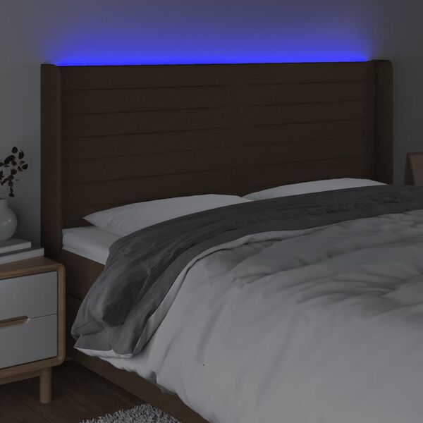 vidaXL Čelo postele s LED tmavohend&eacute; 163x16x118/128 cm l&aacute;tka