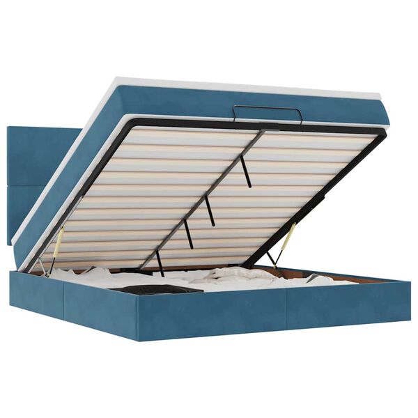 vidaXL Osmansk&yacute; r&aacute;m postele s matracmi tmavomodr&aacute; 180x200 cm zamat