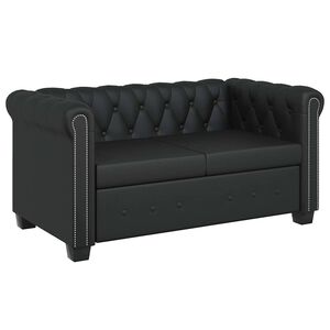 vidaXL 2-miestna pohovka Chesterfield, umel&aacute; koža, čierna