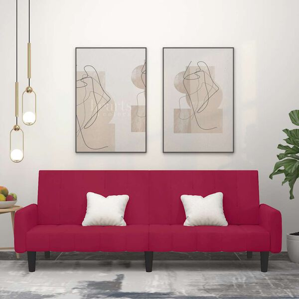 vidaXL 2-miestna rozkladacia pohovka, v&iacute;novo červen&aacute;, zamat