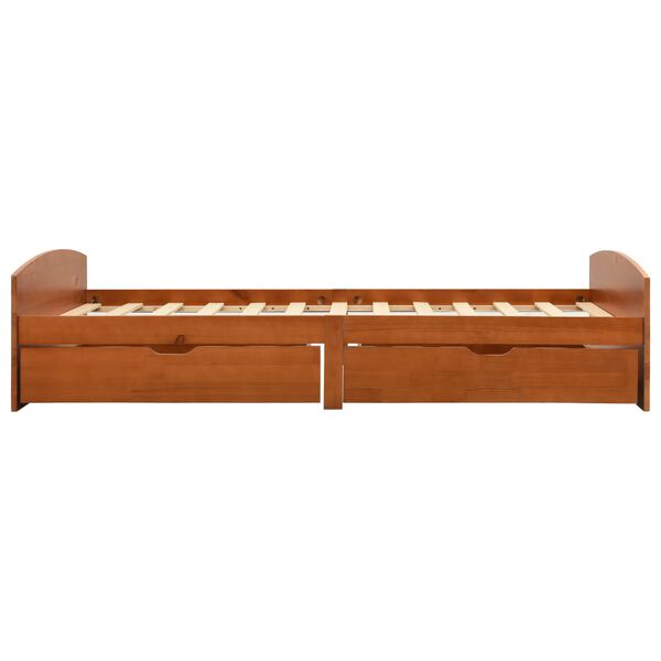 vidaXL Posteľný rám s 2 zásuvkami, medový, borovicový masív 90x200 cm