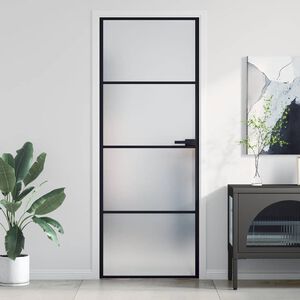 vidaXL Vn&uacute;torn&eacute; dvere tenk&eacute; čierne 76x201,5 cm tvrden&eacute; sklo a hlin&iacute;k