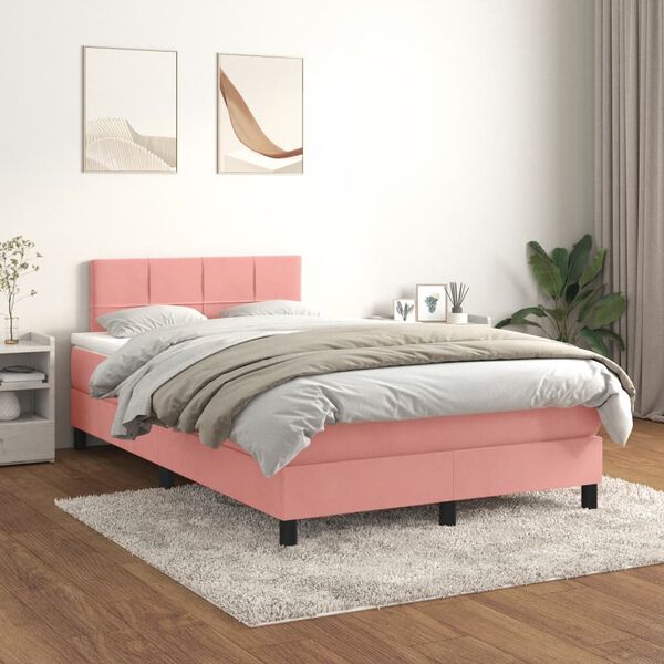 vidaXL Boxspring posteľ s matracom, ružov&aacute; 120x190 cm, zamat