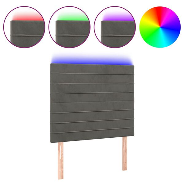 vidaXL Čelo postele s LED tmavosiv&eacute; 90x5x118/128 cm zamat