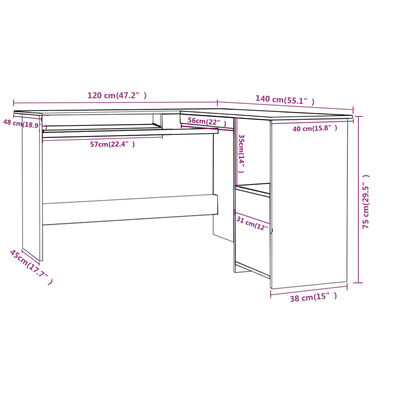 vidaXL Rohový stôl v tvare L, čierny 120x140x75 cm, drevotrieska