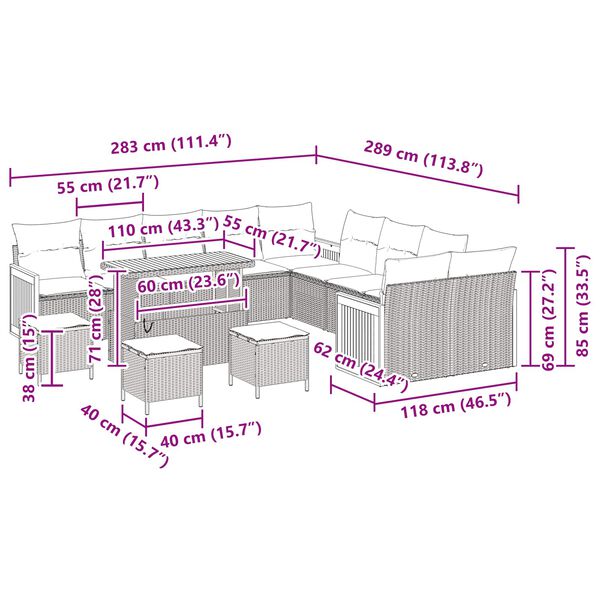 vidaXL S&uacute;prava z&aacute;hradn&yacute;ch pohoviek s vank&uacute;&scaron;om 18 pcs Čierna polyratan