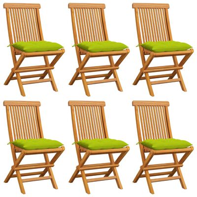 vidaXL Záhradné stoličky s jasnozelenými podložkami 6 ks tíkový masív