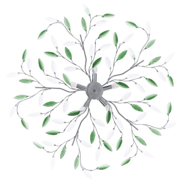 vidaXL Stropn&aacute; lampa s listov&yacute;mi ramenami z akrylov&eacute; kry&scaron;t&aacute;ly 5 žiaroviek E14 zelen&aacute;