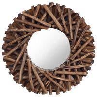 vidaXL Nástenné zrkadlo 40 cm teakové drevo okrúhle