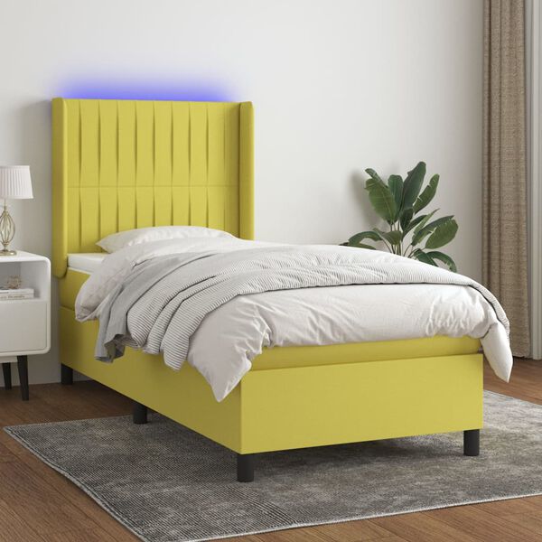 vidaXL Posteľ boxsping s matracom a LED zelen&aacute; 90x190 cm l&aacute;tka