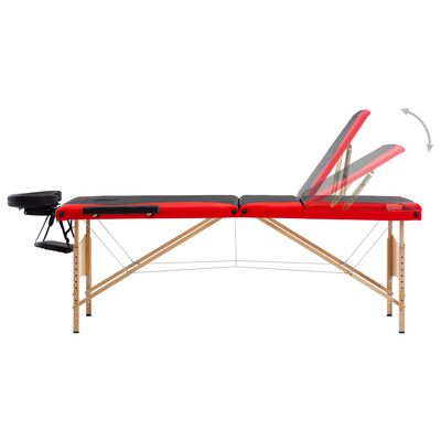 vidaXL Skladací masážny stôl, 3 zóny, drevo, čierno červený