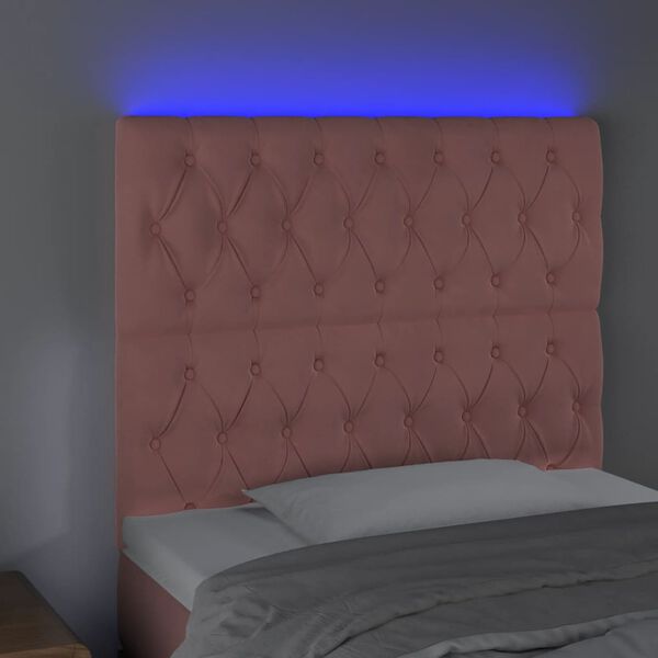 vidaXL Čelo postele s LED ružové 90x7x118/128 cm zamat