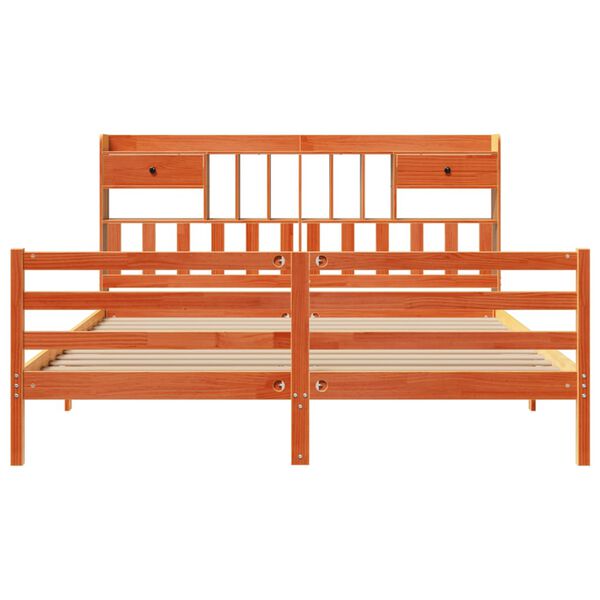 vidaXL Posteľ s knižnicou bez matraca vosková 200x200 cm borovica