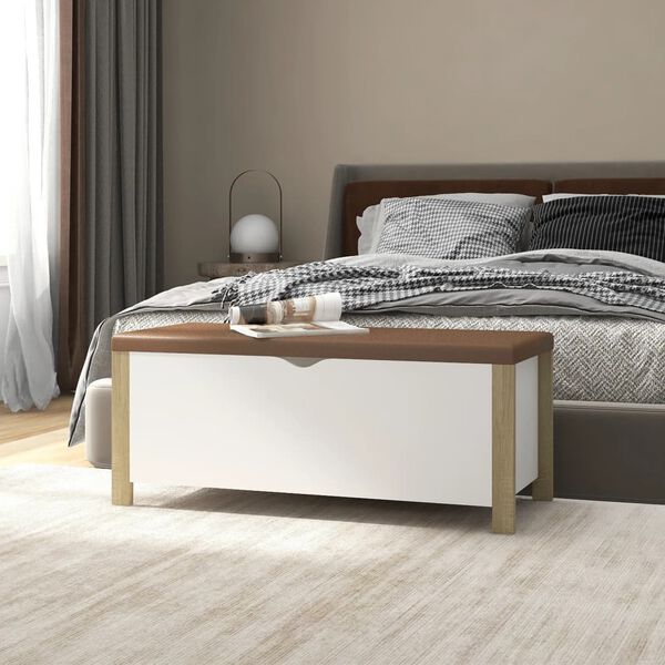 vidaXL Úložný box s vankúšom dub sonoma a biela 105x40x45 cm drevotrieska