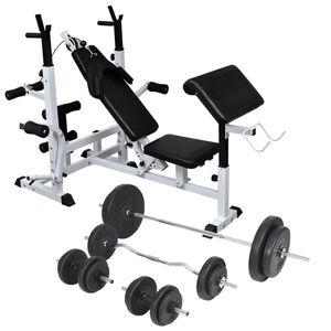 vidaXL Posilňovacia lavica so stojanom na z&aacute;važie a sadou činiek 90 kg
