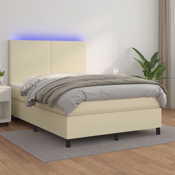 vidaXL Boxspring posteľ s matracom a LED kr&eacute;mov&aacute; 140x200 cm umel&aacute; koža