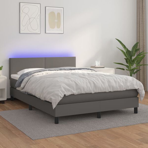 vidaXL Boxspring posteľ s matracom a LED siv&aacute; 140x190 cm umel&aacute; koža