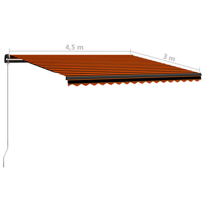 vidaXL Ručne zaťahovacia markíza s LED 450x300 cm oranžovo-hnedá