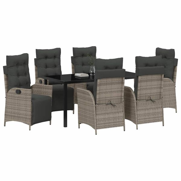 vidaXL Z&aacute;hradn&yacute; jed&aacute;lensk&yacute; set s vank&uacute;&scaron;om 7 pcs Siv&aacute; polyratan