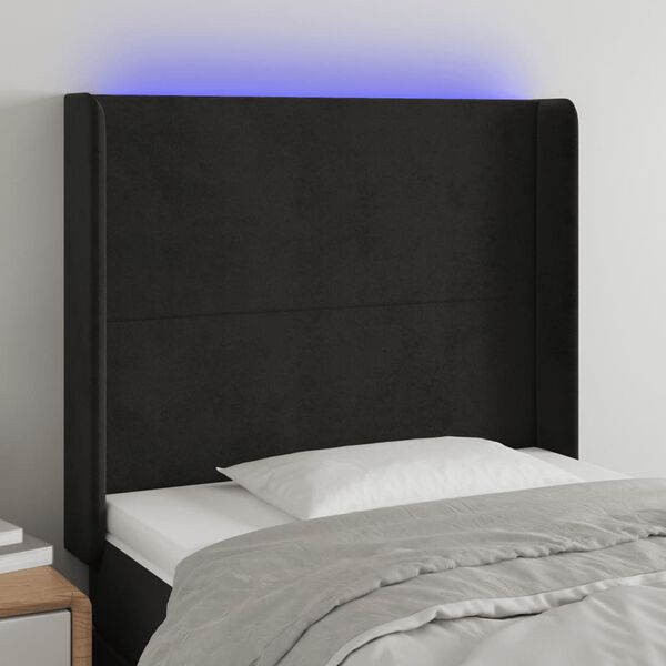 vidaXL Čelo postele s LED čierne 83x16x118/128 cm zamat
