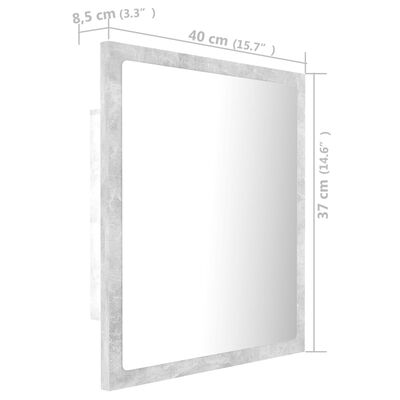 vidaXL Kúpeľňové zrkadlo s LED, betónovo sivé 40x8,5x37cm, akryl