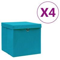 vidaXL Úložné boxy s vekom 4 ks, 28x28x28 cm, svetlomodré