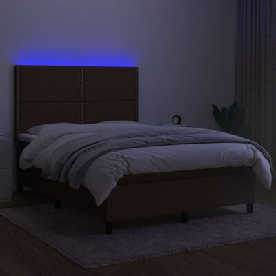 vidaXL Posteľ boxsping s matracom a LED tmavohnedá 140x200 cm látka