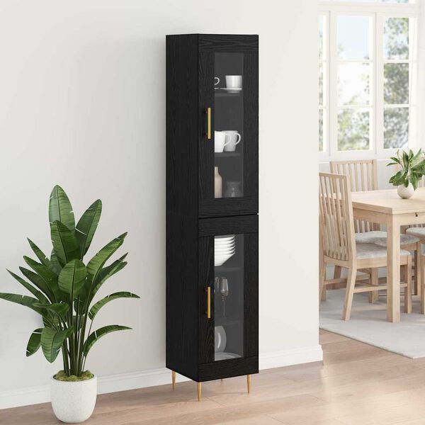 vidaXL Highboard 2 pcs Čierny dub Sklo