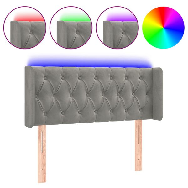 vidaXL Čelo postele s LED bledosiv&eacute; 103x16x78/88 cm zamat