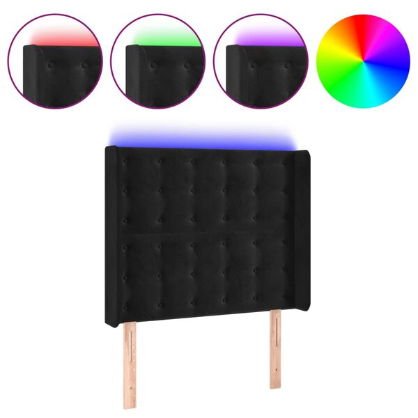 vidaXL Čelo postele s LED čierne 103x16x118/128 cm zamat