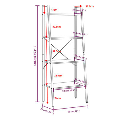 vidaXL 4-poschodová rebríková polica bledohnedá a čierna 56x35x140 cm