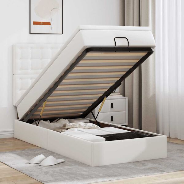 vidaXL Osmanský posteľ s matracom, biela 90x200 cm, umelá koža