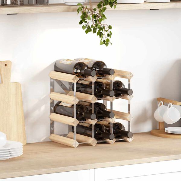 vidaXL Stojan na v&iacute;no na 12 flia&scaron; mas&iacute;vne borovicov&eacute; drevo