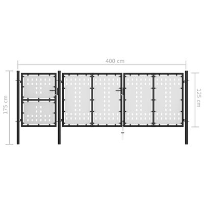 vidaXL Záhradná brána, oceľ 400x125 cm, čierna