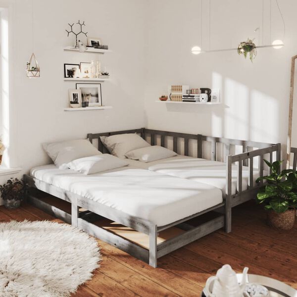 vidaXL Rozkladacia denn&aacute; posteľ 2x(90x200) cm, siv&aacute;, borovicov&yacute; mas&iacute;v