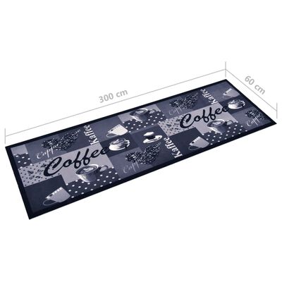 vidaXL Kuchynský koberec prateľný modrý dizajn s kávou 60x300 cm