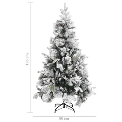 vidaXL Vianočný stromček s vločkami a šiškami 195 cm PVC a PE