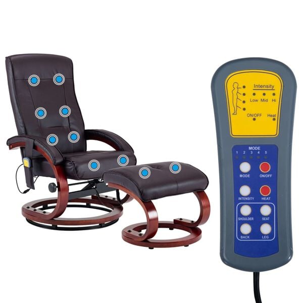 vidaXL Masážne sklápacie kreslo s podnožkou hnedé umelá koža