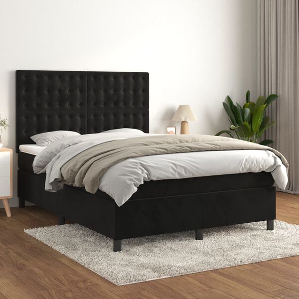 vidaXL Posteľn&yacute; r&aacute;m boxspring s matracom čierny 140x190 cm zamat