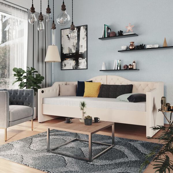 vidaXL Pohovka s matracom a USB kr&eacute;mov&aacute; l&aacute;tkov&aacute; 90x200 cm