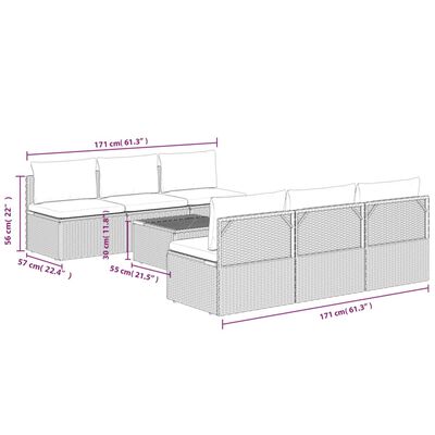 vidaXL 7-dielna záhradná sedacia súprava s vankúšmi sivá polyratanová
