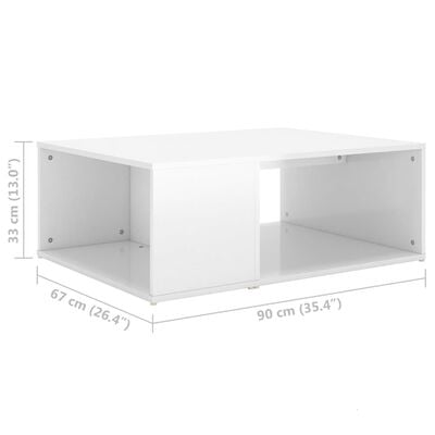 vidaXL Konferenčný stolík lesklý biely 90x67x33 cm drevotrieska