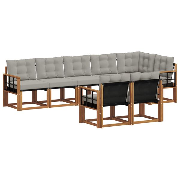 vidaXL Z&aacute;hradn&aacute; s&uacute;prava gaučov s vank&uacute;&scaron;om 8 pcs Pr&iacute;rodn&aacute; a svetlosiv&aacute;