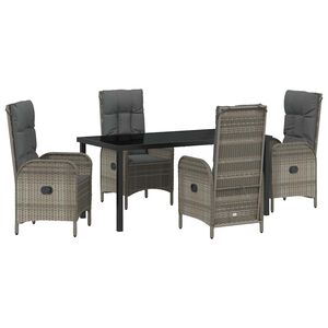 vidaXL Z&aacute;hradn&yacute; jed&aacute;lensk&yacute; set s vank&uacute;&scaron;om 5 pcs Siv&aacute; polyratan