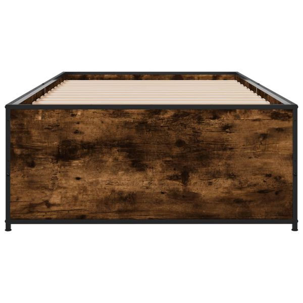 vidaXL Posteľn&yacute; r&aacute;m dymov&yacute; dub 100x200 cm kompozitn&eacute; drevo a kov