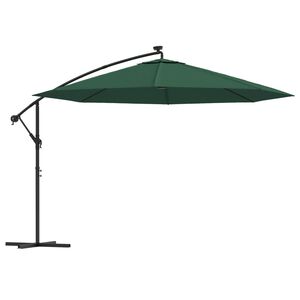 vidaXL Z&aacute;vesn&yacute; z&aacute;hradn&yacute; slnečn&iacute;k s LED, kovov&aacute; tyč 350 cm, zelen&yacute;